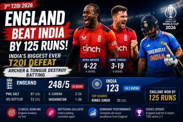 England Beat India by 125 Runs India's Biggest Ever T20